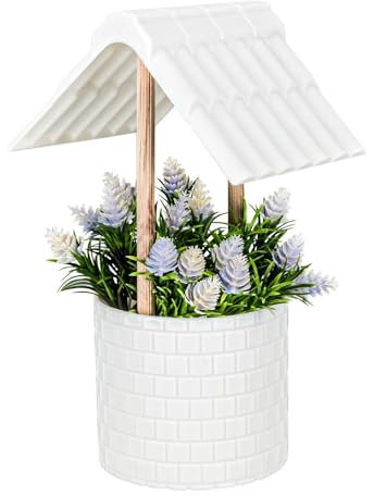 Ideen mit Herz Fuente decorativa | con techo y floristería | plástico | blanco para decorar | 21 cm x 12,8 cm x 11,2 cm