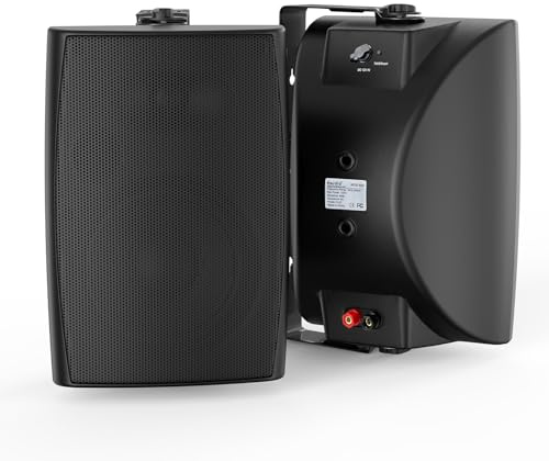 Herdio 5.25 Inches 300 Watts Outdoor Bluetooth Speakers, Bluetooth 5.3,TWS Stereo Paring,Wall Mount Speaker System Waterproof Suitable for Patio Home Poolside Deck Backyard (Pair, Black)