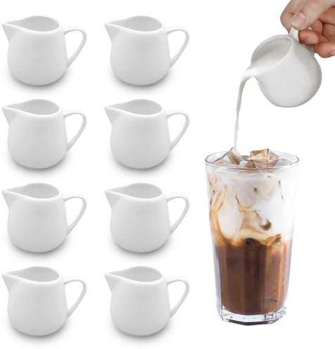 Milchkännchen Porzellan, Afenau 8 Stück 110ml Milchkanne Porzellan mit Griff, Milchkännchen Klein Art Milchkännchen Weiß, Mini Keramik Creamer Milchkanne für Milch, Kaffee, Saucen, Küche, Bar, Café