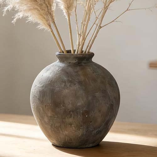 JIDOFUE Brun vintage rustik keramikvas, 20 cm stor vas för heminredning 19,8 cm, vardagsrum, matbord, bröllopspresent – vit