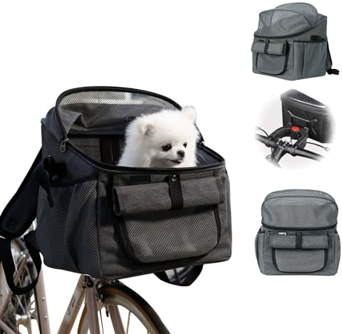 Ruaizel Cestino per Bicicletta Animale Domestico, Cestino Bici per Cani con Adattatore per Manubrio Staccabile, Domestici 4 In 1 Trasportino Cani Bici Anteriore Multifunzionale In Rete Traspirante