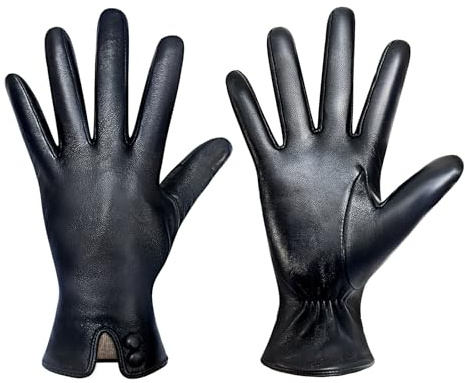 Haengbuk Winter Leather Gloves for Women, Black/XX-Large