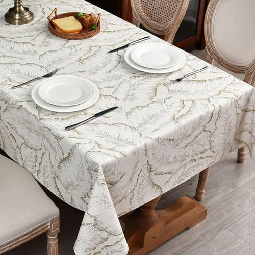 Plenmor Mantel Mesa Rectangular Mantel Antimanchas, Manteles Impermeable Hule Mesa Rectangular PVC Kitchen,Picnic, Exterior,Cumpleaños (Large Leaf, 137x275cm)