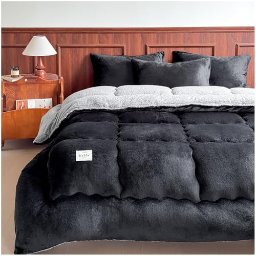 ZTGL Edredón Nórdico con Borreguito de Doble Cara, Invierno Colcha De Microfibra Edredón Manta Cama 150/180/200/220 Invierno Suave Cálido Lecho, para para Las Frías Noches,Negro,100x150cm(1.5kg)
