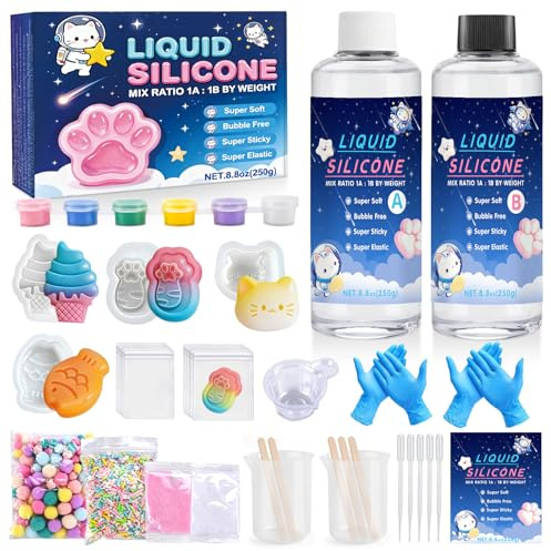 TAVADA 500g Taba Squishy Kit,Kit de Fabricación Squishy Gel,Goma de Silicona Supersuave para Taba Squishy,a Partir de 1: 1,Kit de Fabricación de Silicona Líquida,Regalo de Descompresión