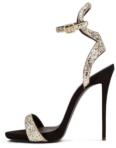 Eestfy Sandali Stiletto Ultra Alti Donna a Fascette Punta Aperta Tacchi Gladiatore Pumps Alta Moda da Passerella per Sere da Banchetto ed Eventi di Ricevimento Lusso,d'oro,39 EU