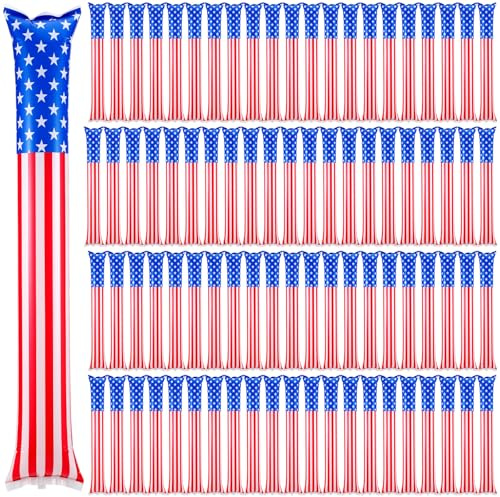 Foilswirl 100 Pcs Inflatable Cheer Sticks USA Flag Thunder Boom Sticks Patriotic Cheerleading Spirit Noise Makers for Soccer Games Sports Events 4th of July Parades Carnival Party Supplies