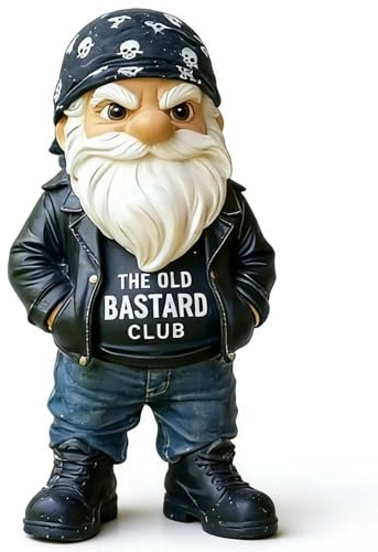 The Old Bastard Club Gnome, Funny Middle Finger Gnome Figurine, Sarcastic Gnomes Desk Decor Statue,Motorcycle Gnomes Statue,for Men's Garage, Office Decor (#C)