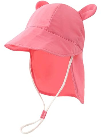 RoxNvm Gorro Filtro UV Bebe, Gorros Proteccion UV Bebe Algodón, Sombrero Bebe UPF 50, con Cordón Ajustable y Protección para El Cuello, Gorro Pescador Niño, para 9 Meses 3 Año (Rosa)