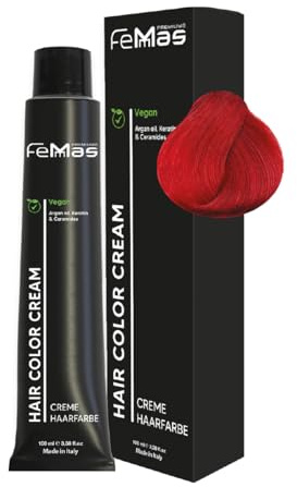 FemMas Tinte de pelo rubio medio rojo ultra intenso 76,66 I crema tinte de pelo con aceite de argán, queratina y ceramidas I Como coloración permanente del cabello o tinte para resultados de color