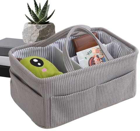 Cesto para Pañales - Almacenamiento Grande y Portátil de Tela de Pana - Organizador Infantil Bolso De Pañales - Para Casa Mesita de Noche Escritorio Sofá Maletero del Coche Guardería