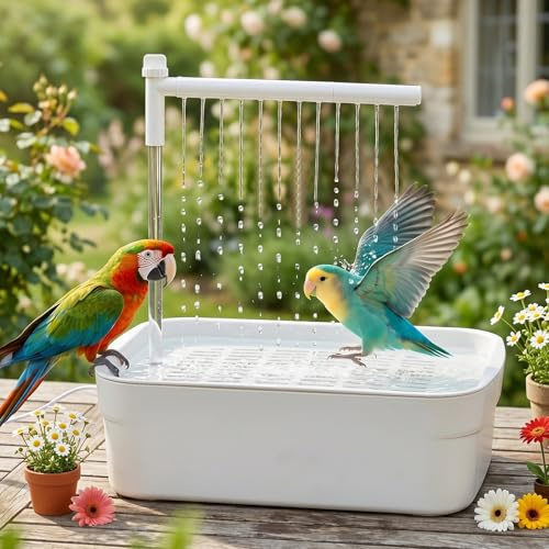 Ducha para Pájaros, Bañera Automática con Bomba USB y Agua en Circulación, Baño para Jaula con Múltiples Salidas, para Periquitos, Ninfas, Agapornis y Pequeños Loros