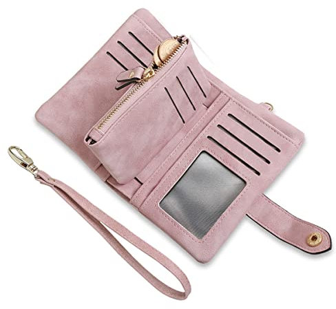 AOXONEL Damen Bifold Leather Wallet RFID blockiert Damen Armband mit kartenhalter-id Fenster geldbörse Small (Rosa)