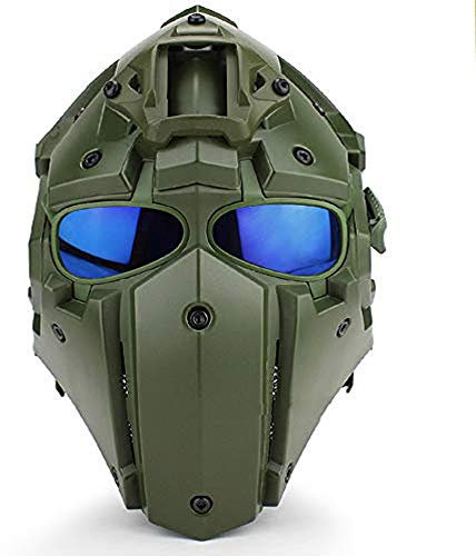 Fayelong Full Fcae Maschera Tattico Militare Casco Obsidian Verde gobl Terminator Casco e Maschera Goggle per Caccia Paintball Militare Casco Bicicletta CS Protettivo (5 Paia Di Occhiali)