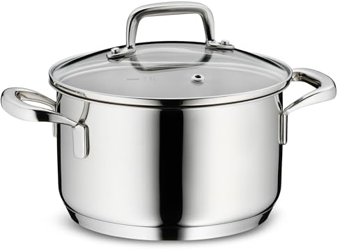 kela Pentola per carne 16 cm FLAVORIA, pentola per cottura a induzione 1,6 L, coperchio in vetro con valvola di sfiato del vapore, scala interna, pentola piccola, senza rivestimento