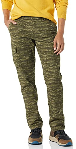 Amazon Essentials Pantalones de Trabajo Estilo Cargo, Elásticos y de Corte Recto (Disponibles en Tallas Grandes) Hombre, Verde Oliva Patrón de Camuflaje, 34W / 33L