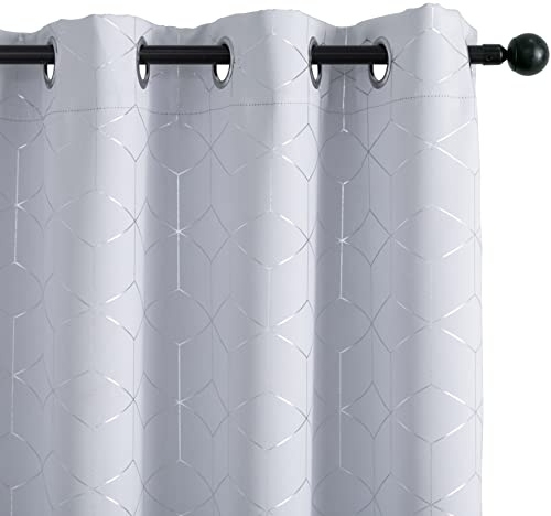 GIRASOLE HOME® Coppia Tende Oscuranti Termiche Morbide Fantasia Argentata 3D Tenda Isolante per Soggiorno Camera e Interni 2 Pannelli con Occhielli (140x145cm, Bianco Ghiaccio)