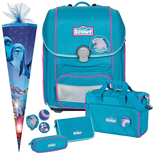 Dolphins - Delfin - Scout Genius mit Funny Snaps® Schulranzen-Set 5tlg. - SCHULTÜTE GRATIS DAZU