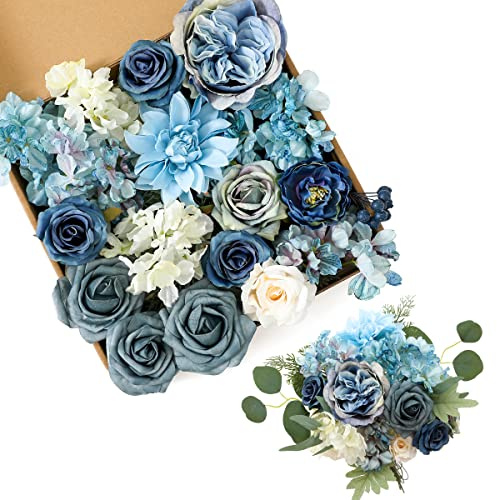 Kisflower Fiori artificiali di peonia blu polveroso in seta, per fai da te, bouquet da sposa, feste, decorazioni per la casa (blu polvere)