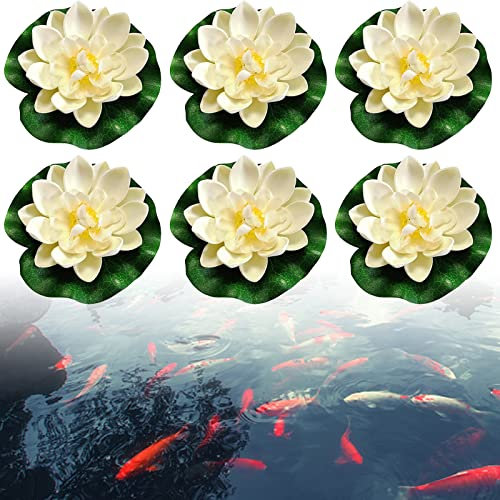 KOIROI Lot de 6 Nénuphars Artificiels Flottants, Fleurs de Nénuphars Artificielles, Nénuphar Artificiel, Plantes D'étang Flottantes, Nénuphars pour Étangs Patio Jardin Piscine