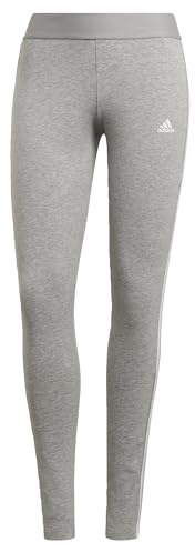 adidas Femme Essentials 3-Stripes High-Waisted Single Jersey Leggings, Medium Grey Heather/White, M