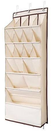 Milageto Hängendes Schuhregal, Faltbare hängende Aufbewahrungstasche für Schranktür-Aufhänger, schmales Tür-Schuhregal für Kunsthandwerk, Beige 16 Gitter