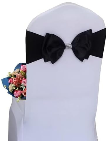 DDCBNS 6 PCS Spandex Chair Sash Bow Tied,Elastic Sashes Chair Bands for Wedding Party Reception Events Celebration Banquets Hotel Event Decorations Chairs Decoration(Black)