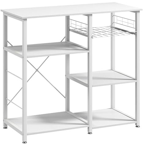 sogesfurniture Küchenregal Standregal Mikrowellenhalter Bäcker Regal, Stabil Metallregal Haushaltsregal Küchenregallagerung platzsparend, 90x40x83cm, Weiß