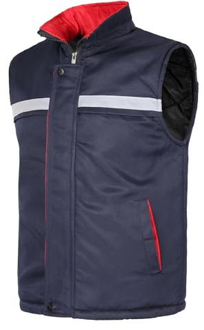 Yukirtiq Herr Hi Viz synlighetsjacka arbetskläder vadderad väst vinter arbetskläder väst kroppsvärmare ärmlös arbetsrock Hi Vis kroppsvärmare för män, Marinblå-1, XL