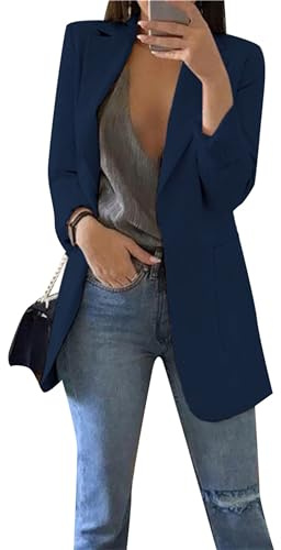 PUDANA Giacca Aperta A Tinta Unita da Donna Blazer Classico A Manica Lunga Casual Business Paks Blu Navy S