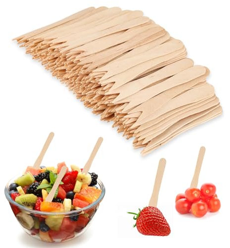 CPYJW 200 Pezzi Forchette,Forchetta Di Legno Forchette Usa E Getta Posate Usa E Getta Forchetta Per Snack Forchetta Da Frutta Per Feste Banchetti Buffet Catering E Vita Quotidiana（Colore Legno 85mm）