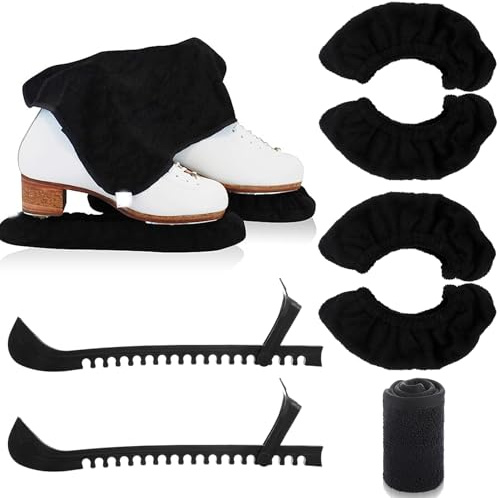 Ice Skate Guards Kit 1 Pair Ice Skating Guards 2 Pair Skate Blade Covers 1 Towel for Figure Hockey Skates Soft Skate Blade Covers and Hard Skate Guards Protectors Hockey Figure Skates Accessories