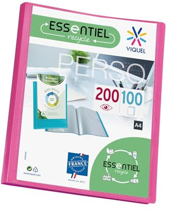 Viquel - Porte vues A4 200 vues ESSENTIEL - Porte documents personnalisable - Fabriqué en France - 100 Pochettes de qualité lisse - Rose