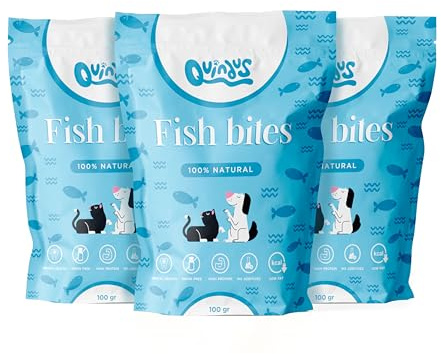 QUINDU'S - Bocados de Pescado Deshidratado para Perros y Gatos (100g x 3) | Chuches Naturales con Omega 3 | Suplemento Alimenticio para Piel y Pelaje | Dieta Barf