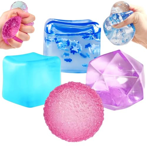 4Pcs Large Ice Cube Squishy and Diamond Stress Balls Toys Set for Kids Adults, Square Slow Rise Sugar Sensory Fidget Toy for Autism ADHD Boys Girls Classroom Office and Trip Stress Relief Squeeze Cube