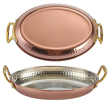 QXSJEDYCH Padella Ovale for Paella Spagnola, Pentola for Paella Di Pesce Antiaderente In Acciaio Inossidabile 304 Con Doppio Manico, for Ristoranti Domestici,Argento,16cm(Rose Gold,22cm)