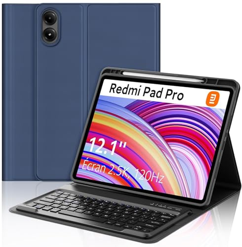 Funda Teclado para Redmi Pad Pro/Xiaomi Poco Pad 12.1, Teclado Bluetooth Magnético Desmontable con Funda TPU Protectora Delgada para Tablet Xiaomi Redmi Pad Pro/Poco Pad 12.1 Pulgadas, Azul Oscuro