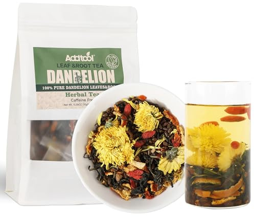 Addtool Dandelion Goji Chrysanthemum Tea Caffeine Free，Include Cassia Seed, Licorice, Orange Peel, Gardenia,Support Liver and Kidney Health ,Detox , liver cleanse Kidney Tea with Natural Blend of 7 Herbs (150 grams / per portion/15pcak) Each tea bag can be steeped multipletimes.