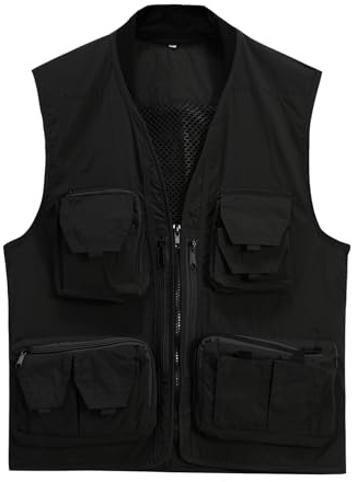 YOUTHUP Herr fiskeväst sommar utomhus verktyg arbete västar fotografi resa safari Gilet, Svart, L