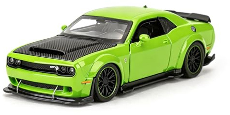 1/32 Scale Dodge Hellcat Green Diecast Collectible Model Car, Detailed Alloy Muscle Car Replica with Simulated Suspension, Light Sound Functions, Openable Panels for Hobbyists & Desktop Display Green