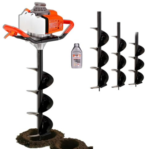 Glowdora Excavadora De Agujeros para Postes con Barrena, Motor De Gasolina De 2 Tiempos 6000 RPM, Tanque De Combustible De 1,2 litros, 3 Tipos De Brocas (4, 6, 12), Color Naranja.,10cm（4in）