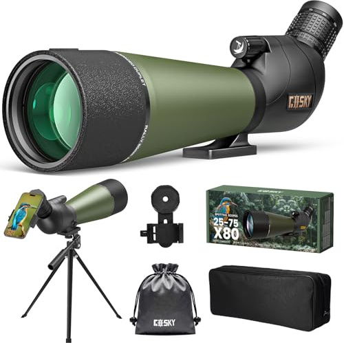 Gosky Flagship 25–75 x 80 cm Spektiv – Spektiv mit Stativ, Tragetasche und Schnell-Telefonhalterung, BAK4 wasserdichtes Spotterfernrohr für Vogelbeobachtung, Zielschießen, verbesserte Version