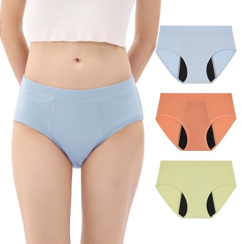 INNERSY Braga Menstrual Niña Algodón, 12-14 Años, Verde Claro/Naranja/Azul