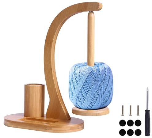 Bamboo Yarn Spinner Holder - Magnetic Rotating Yarn Ball Dispenser with Bearing and Hook Storage, Mother's Day and Grandma Gift for Knitting and Crochet