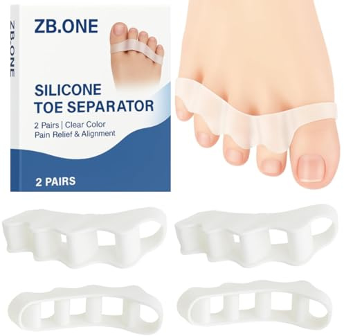 ZB.ONE Toe Separators for Women & Men – Soft Silicone Toe Spacers for Gentle Alignment, Bunion Support & Hammertoe Relief – Restores Natural Toe Position & Reduces Pressure, 2 Pairs (White)