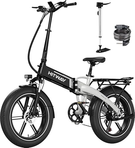 HITWAY Vélo électrique, 20 * 4,0 Pouces VTT Électrique Tout-Terrain, Autonomie 60-120km, Vélo Électrique Pliable avec Batterie 48V 13Ah, 7 Vitesses, Moteur 250W, Ville E-Bike Pedelec pour Adultes