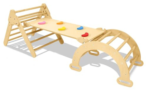 NAIZY Triángulo de escalada 3 en 1, estructura de escalada para interior con tobogán, arco de escalada, escalada, para exteriores e interiores, zona de juegos para niños pequeños a partir de 1 año