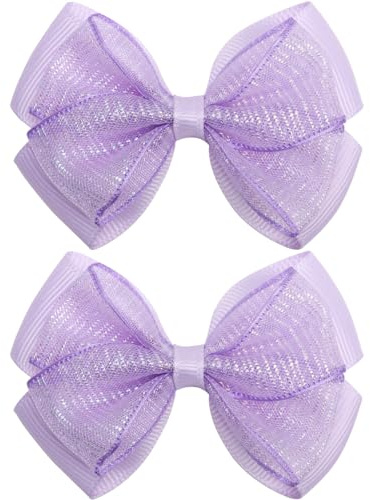 TOFAEVN Glitter Tiny 3inch Hair Bow Clips Small Hair Accessories for Women Girls Children Toddlers Grosgrain Ribbon Alligator Clips (Light Purple)