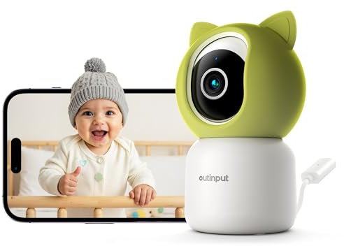 Outinput 2K/4MP WLAN Babyphone mit Kamera App, 360° Baby Monitor with Camera, Fütterungserinnerung, Schlaflieder, Farb-Nachtsicht,2-Wege-Audio, Nachtsicht, Bewegungs/Weinen/Temp/Feuchtigkeitserkennung