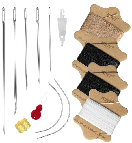 Upholstery Repair Kit, Upholstery Needle and Thread with 4Pcs Heavy Duty Wax Thread, 7Pcs Leather Sewing Needles for Canvas, Carpet, Furniture, Shoe Quilting